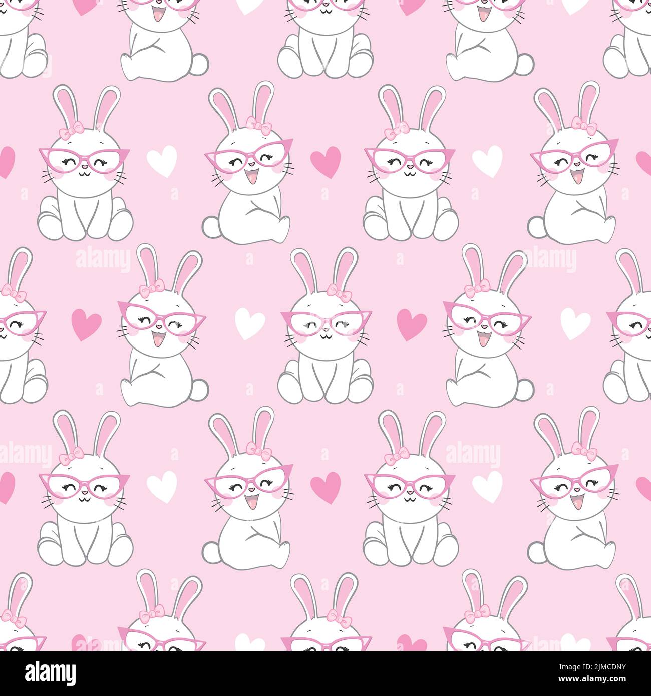 Seamless Pattern Rabbit and bow. Hand Drawn Bunny and heart, print ...