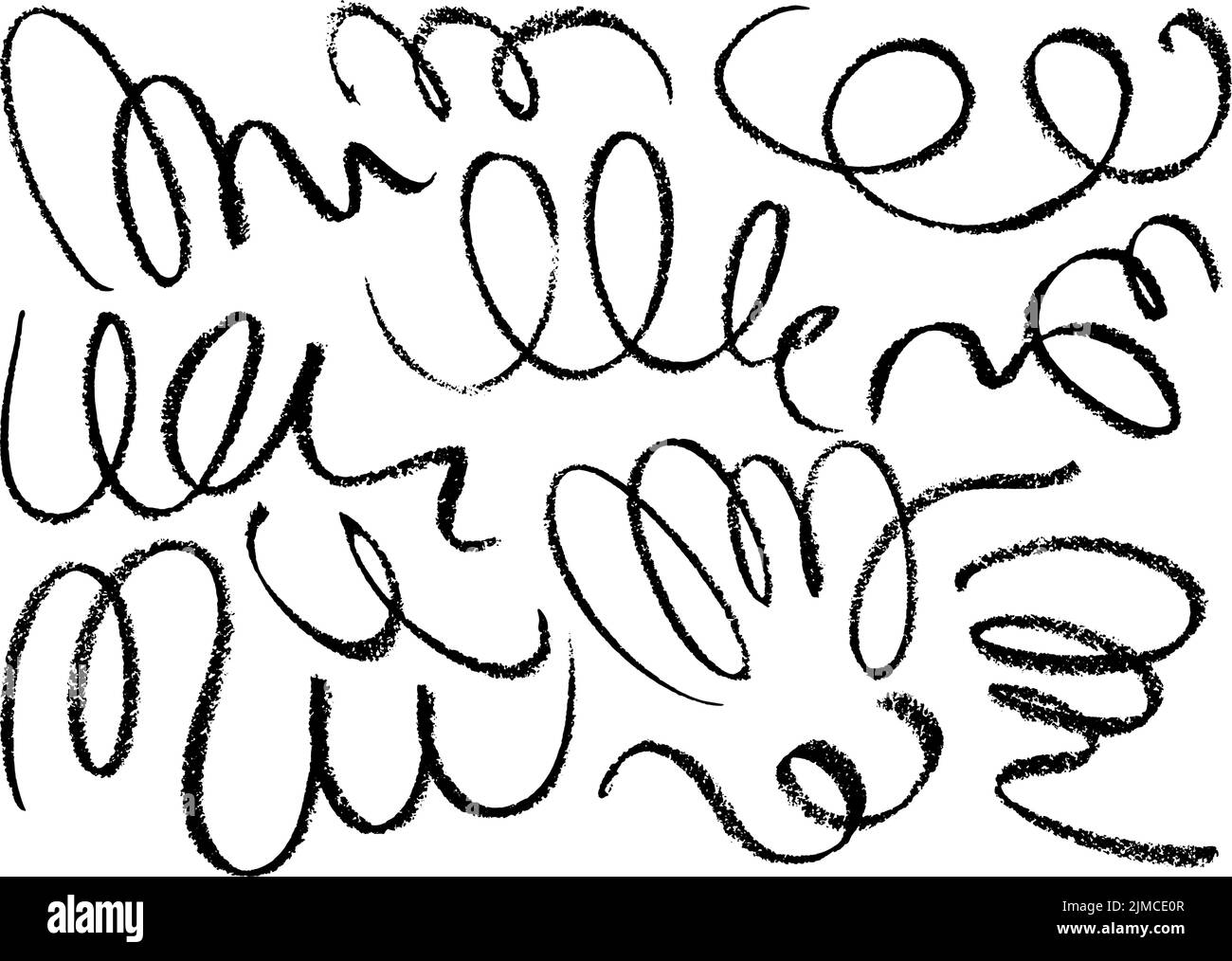 Black thin swirled charcoal lines with dots set. Stock Vector