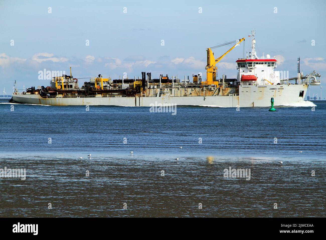 Excavator ship, James Cook, Fairway, Cuxhaven, Lower Saxony, Germany, Europe Stock Photo