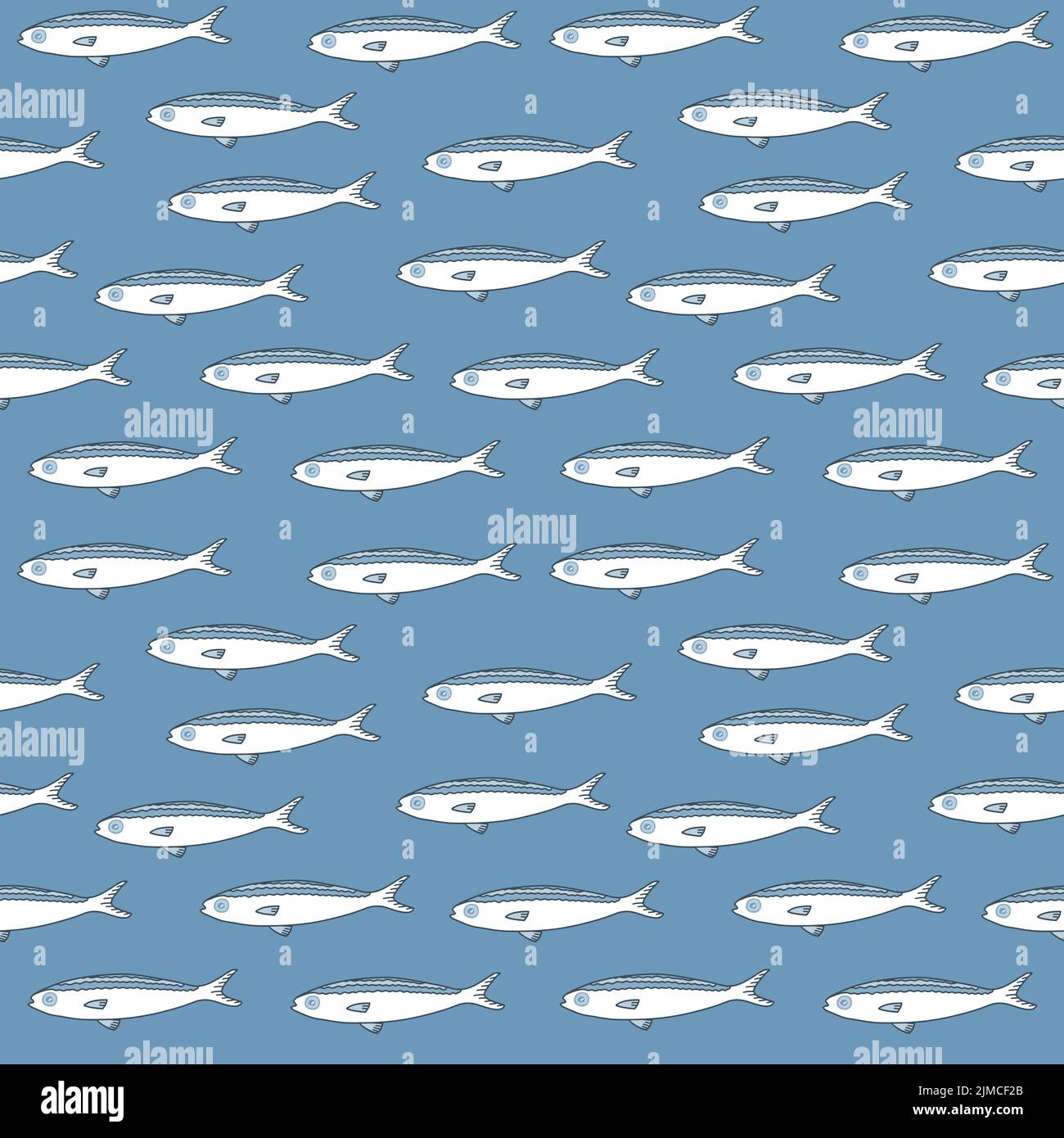 White fishes on blue background seamless pattern. Stock Vector