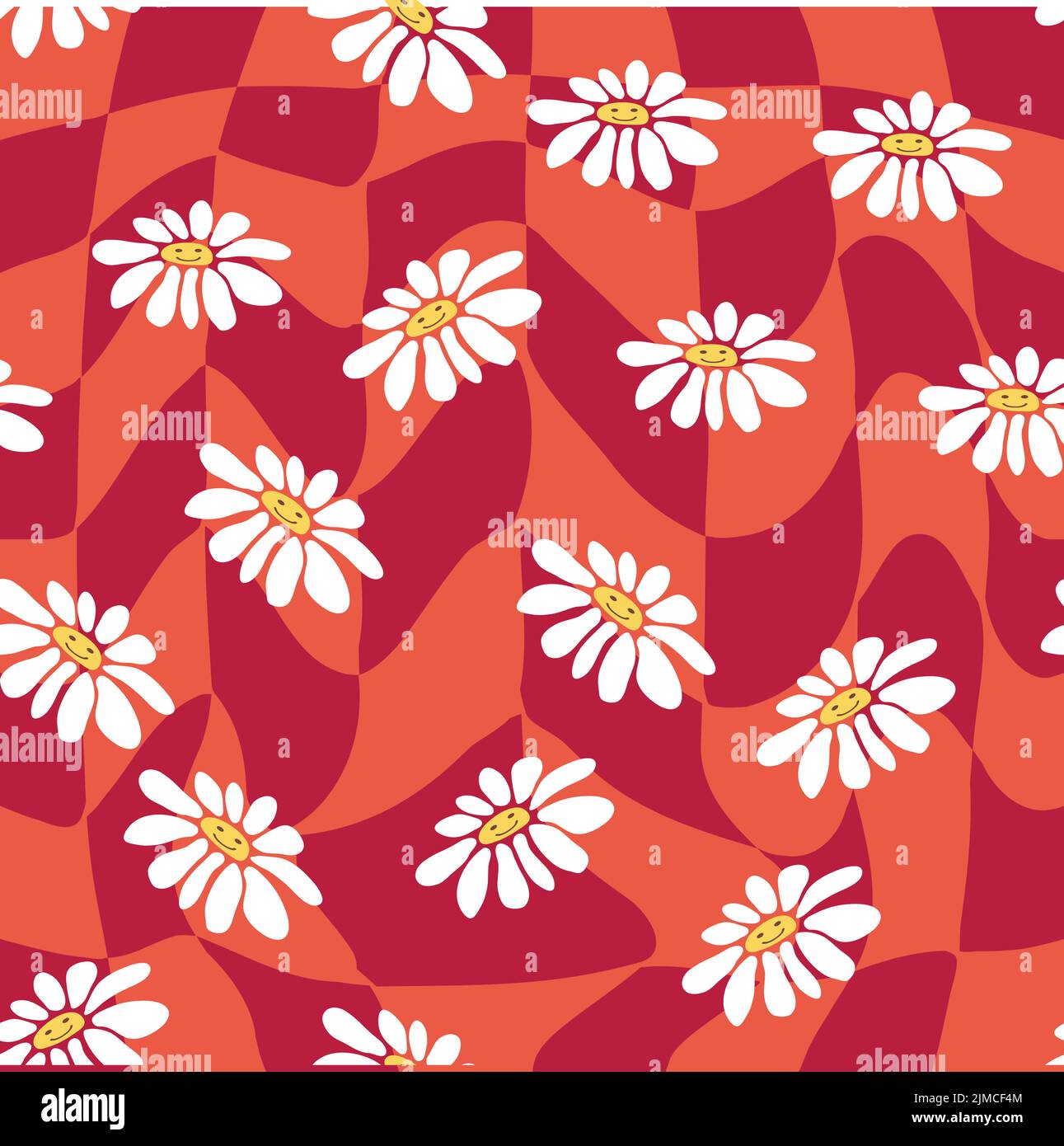 Groovy daisy retro seamless pattern. Retro Smile Chamomile Pattern on ...