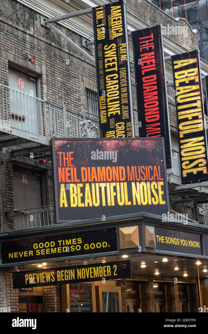 'Neil Diamond Musical: A Beautiful Noise' Marquee at the Broadhurst Theatre, NYC, USA Stock Photo