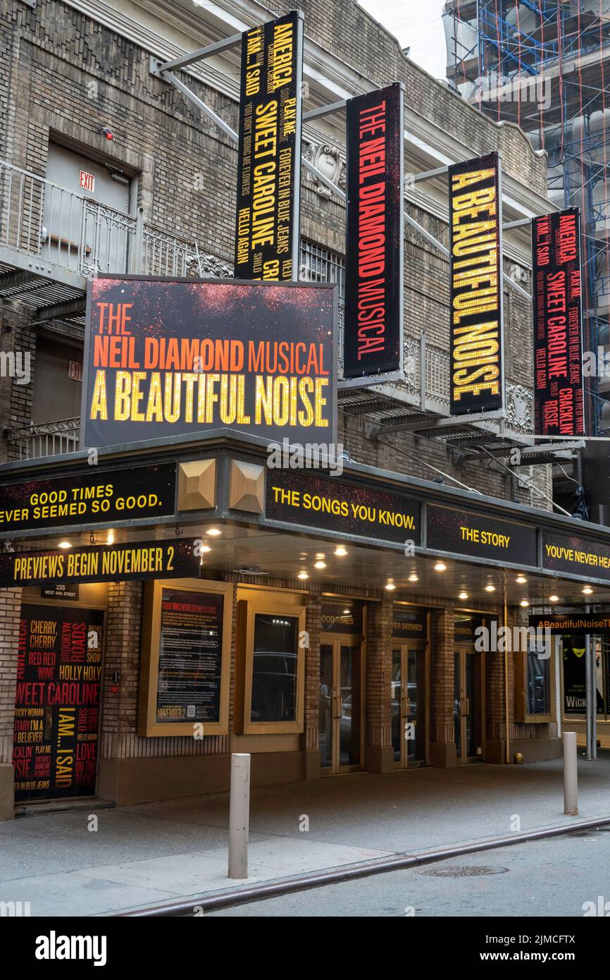 'Neil Diamond Musical: A Beautiful Noise' Marquee at the Broadhurst Theatre, NYC, USA Stock Photo