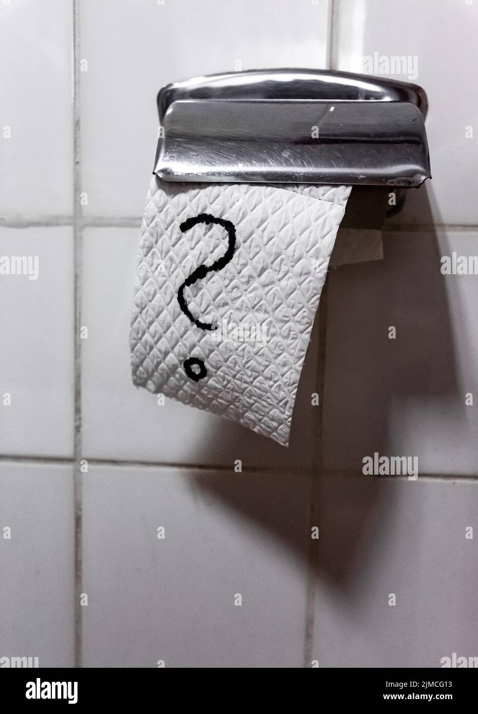 Toilet paper with hand drawn question mark Stock Photo Alamy