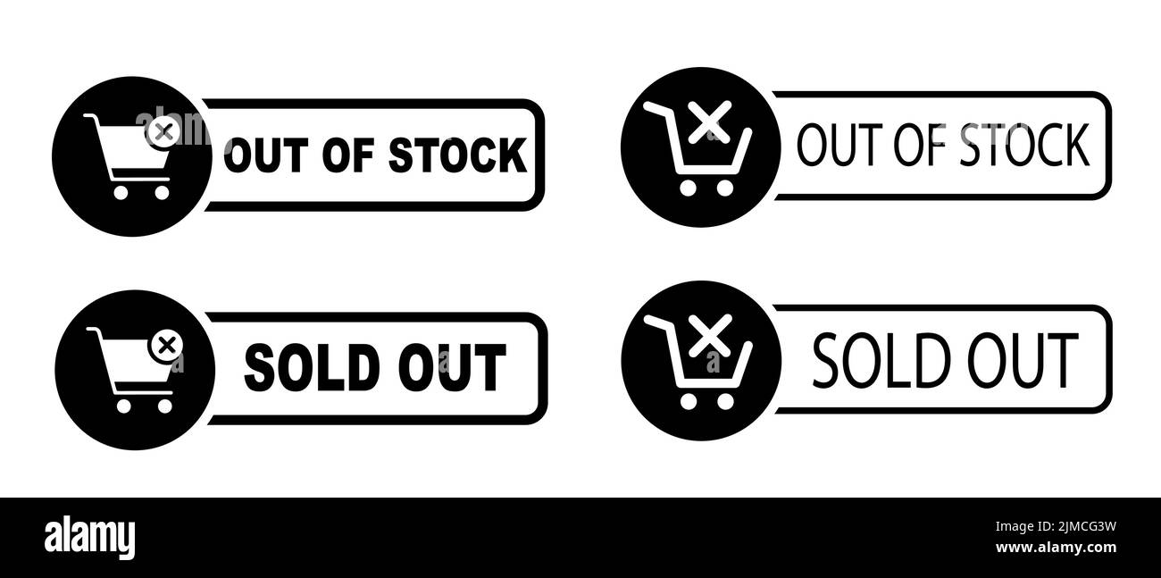 Out Of Stock Sold Out Black Labels Vector Icons Set Isolated Stamped