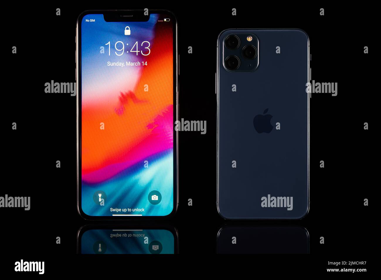IPhone XS Max and iPhone 11 Pro on black Stock Photo