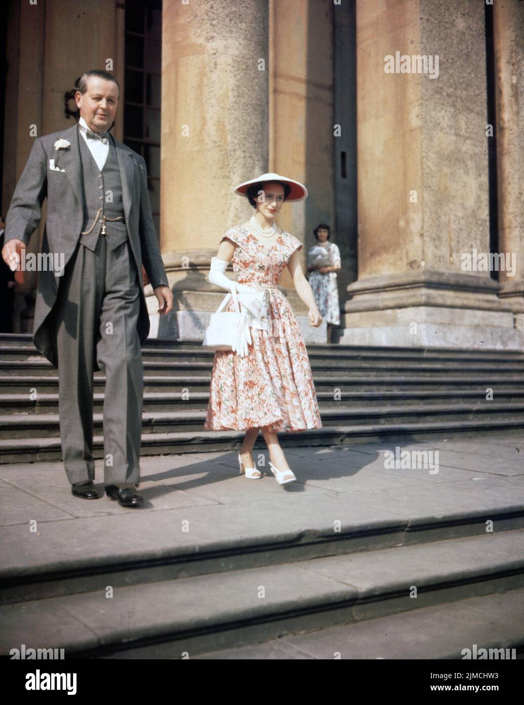 princess margaret flower dress Princess Margaret wearing floral dress in Trinidad 1958 Stock Photo