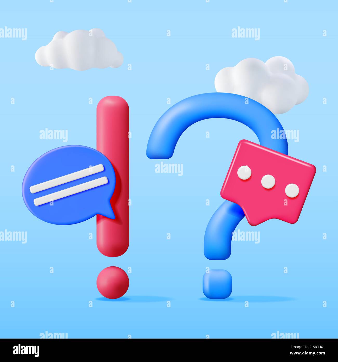 3d Question Exclamation Marks with Chat Bubbles Stock Vector