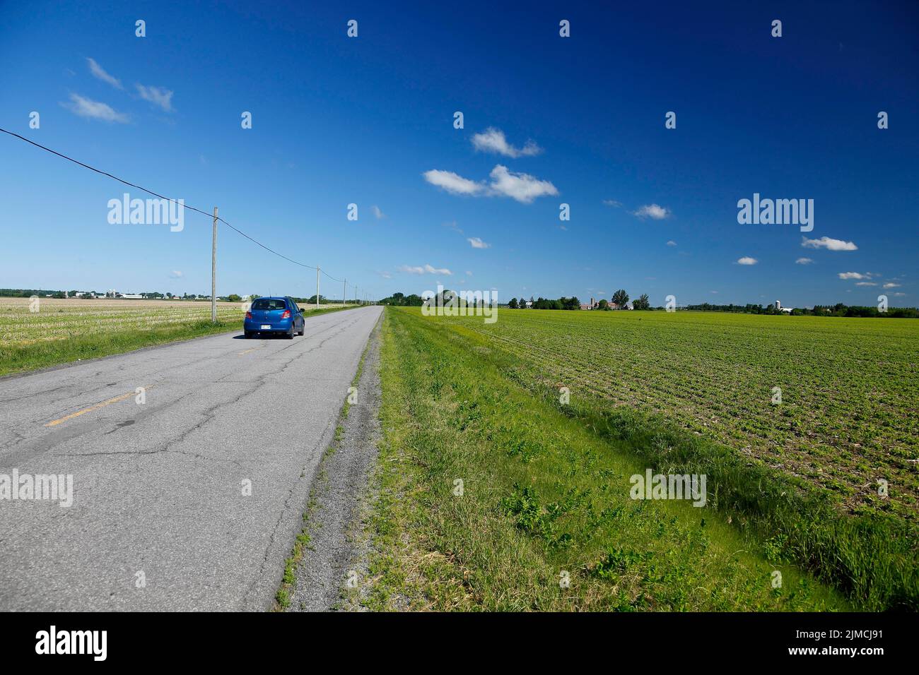 Country road, farmland landscape, Province of Quebec, Canada Stock Photo