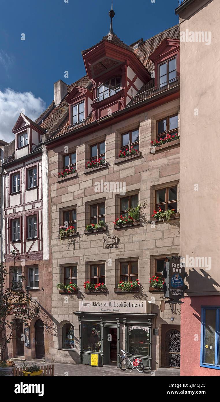 Historic residential and commercial building, completely renovated by the Altstadtfreunde Nuernberg, Bergstrasse 23, Nuremberg, Middle Franconia Stock Photo