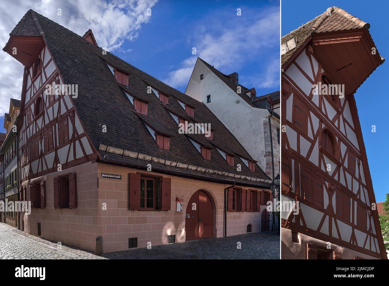 Historic half-timbered house, now a cultural barn, completely renovated by the Friends of the Old Town, Zirkelschmiedsgasse 30, Nuremberg, Middle Stock Photo