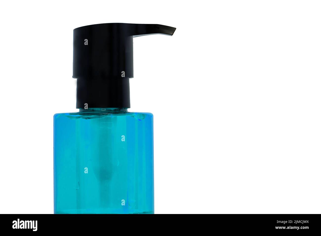 Blue alcohol sanitizer gel bottle isolated on white background for