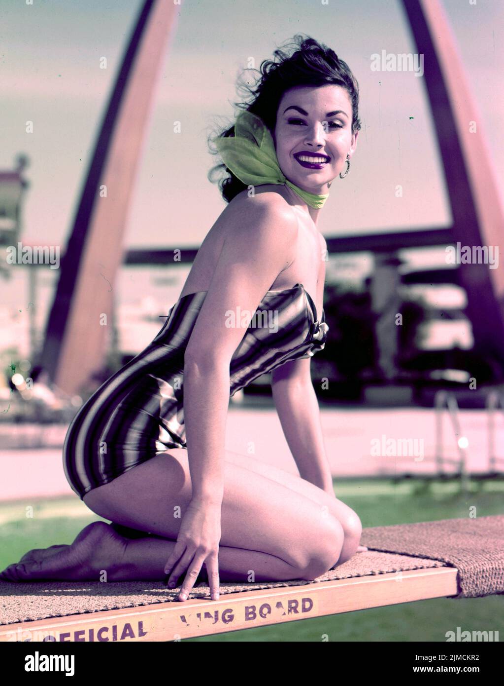 Circa 1955, Hollywood, California, USA: MARA CORDAY in bathing suit poses on a diving board. Corday (born Marilyn Joan Watts; January 3, 1930) is an American showgirl, model, actress, Playboy Playmate, and 1950s cult figure. (Credit Image: © Keystone USA/ZUMA Press Wire) Stock Photo