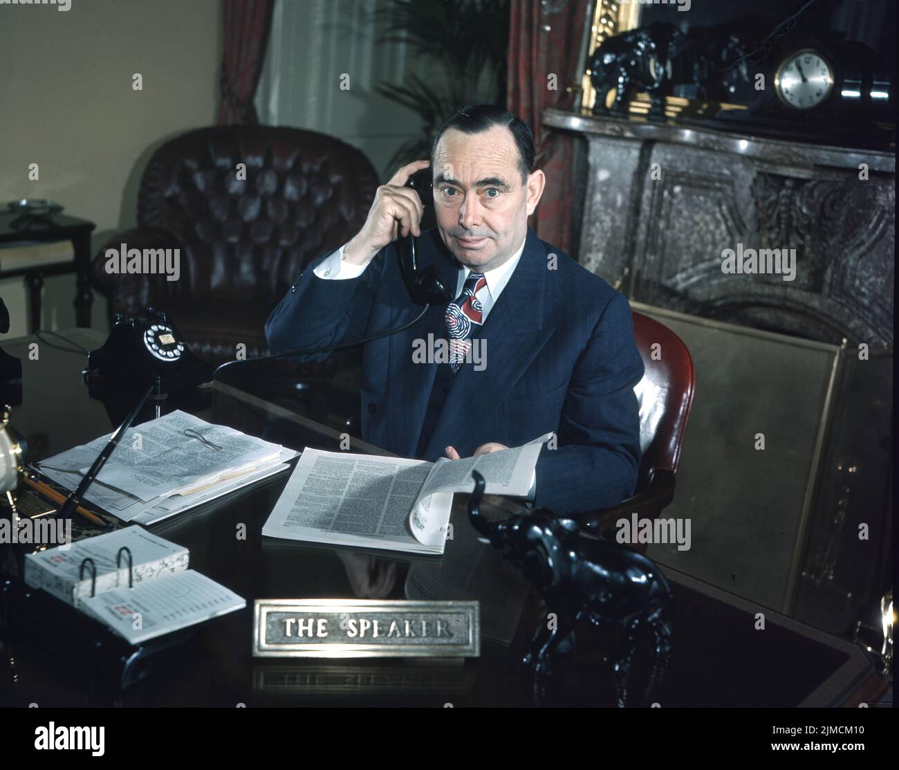 Circa 1955, Washington, District of Columbia, USA: Rep. JOSEPH WILLIAM MARTIN, House Speaker at his desk in Washington DC in 1955. JOSEPH WILLIAM MARTIN Jr. (November 3, 1884 C March 6, 1968) was an American Republican politician who served as the 44th speaker of the United States House of Representatives from 1947 to 1949 and 1953 to 1955. He represented a House district centered on his hometown of North Attleborough, Massachusetts from 1925 to 1967 and was the leader of House Republicans from 1939 until 1959. (Credit Image: © Keystone USA/ZUMA Press Wire) Stock Photo