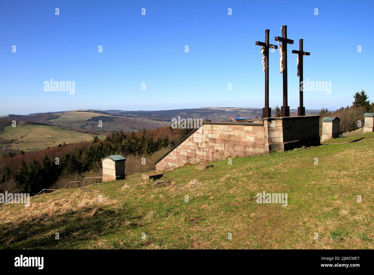 Golgota crosses, Crucifixion group, Kreuzberg, Lower Franconia, Bavaria, Germany, Europe Stock Photo