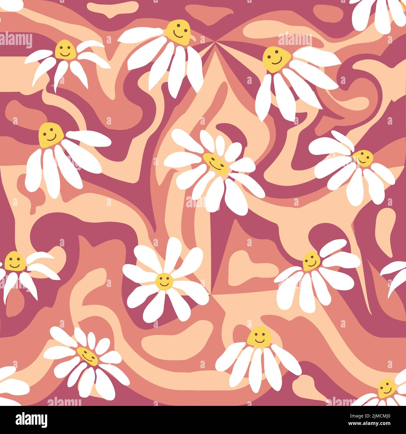 Groovy daisy retro seamless pattern. Retro Smile Chamomile Pattern on ...