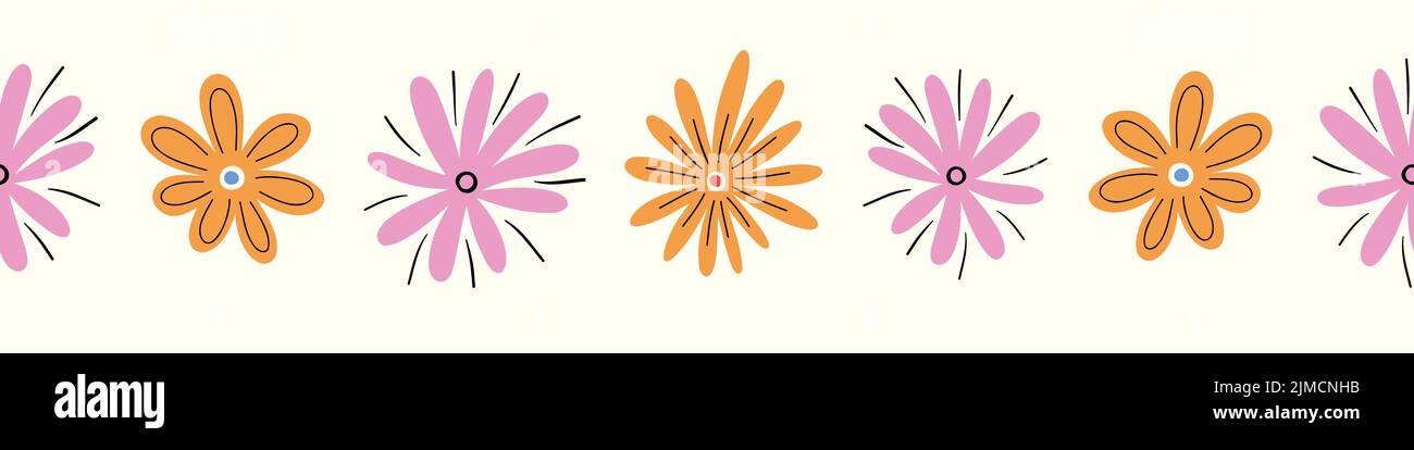 Flower pattern background vector border, trendy seamless repeat design ...