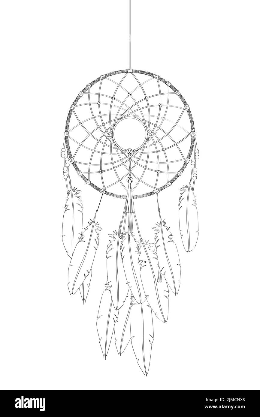 Dreamcatcher vector drawing outlined over white background Stock Photo