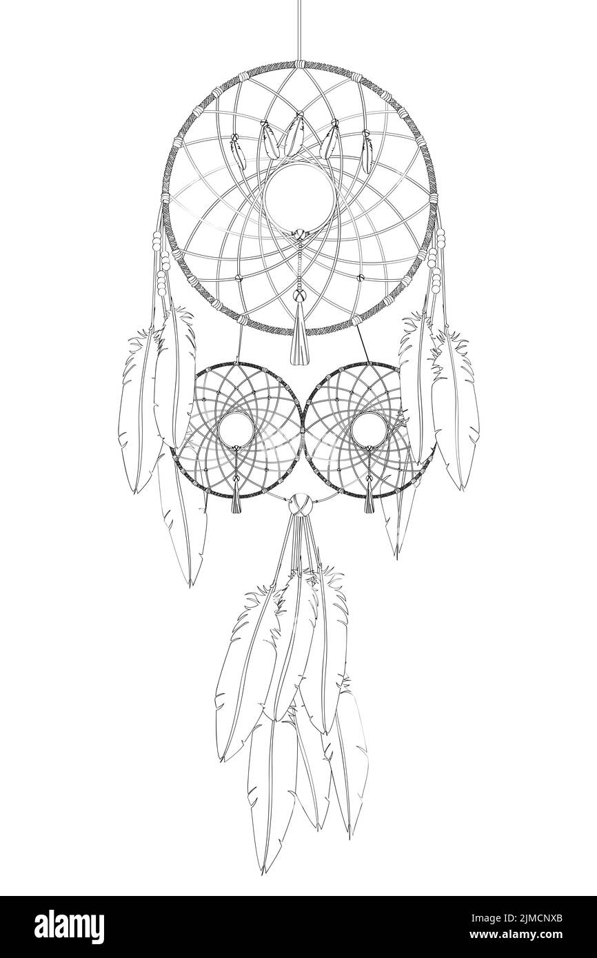 Dreamcatcher vector drawing outlined over white background Stock Photo