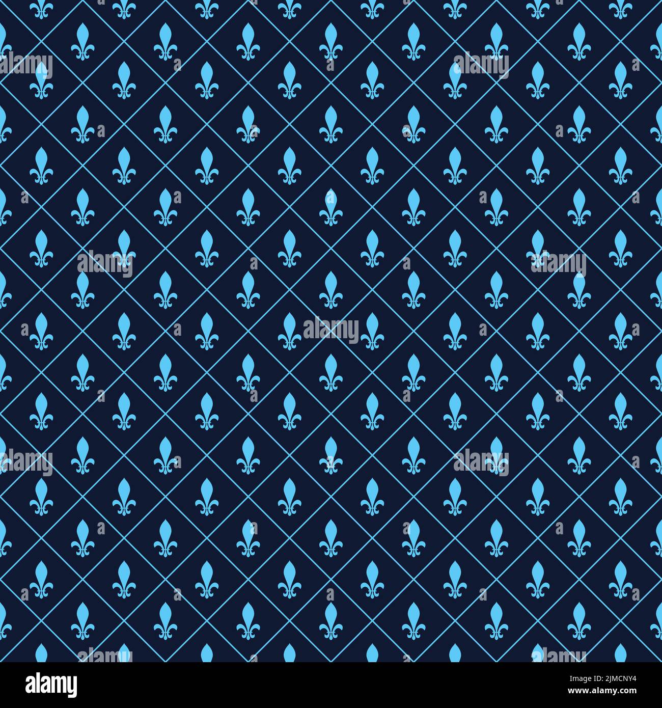 Fleur-de-lis seamless vector pattern in blue tones Stock Photo
