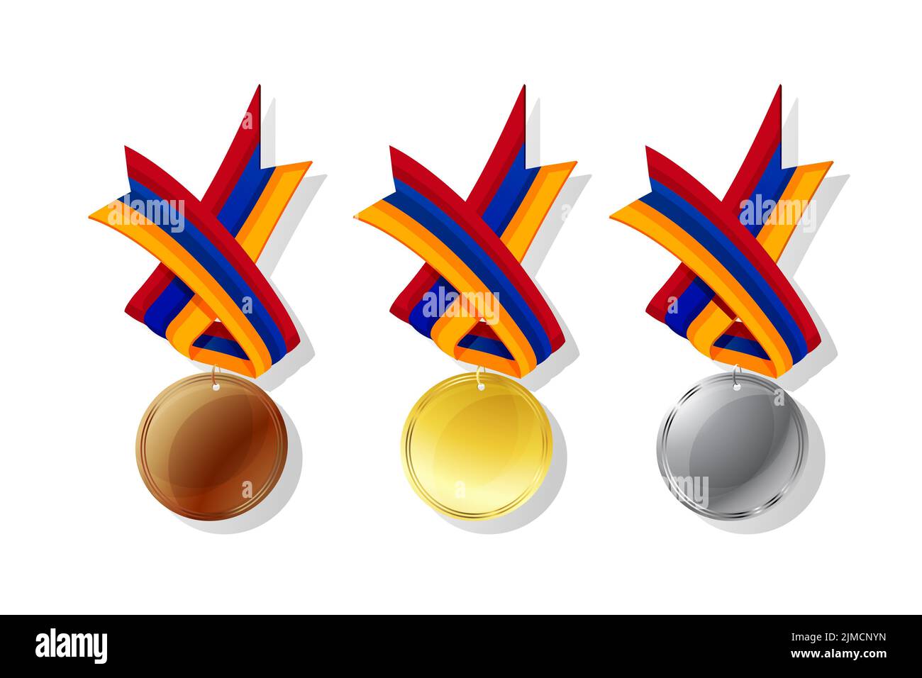 Armenian medals in gold, silver and bronze with national flag. Isolated ...