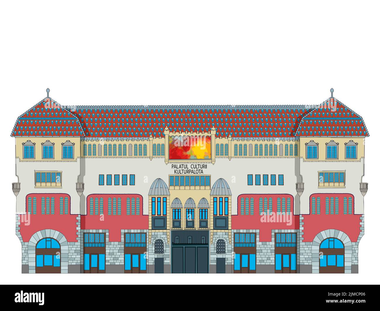 Cultural Palace of Tirgu Mures, Romania. Vector illustration Stock Photo