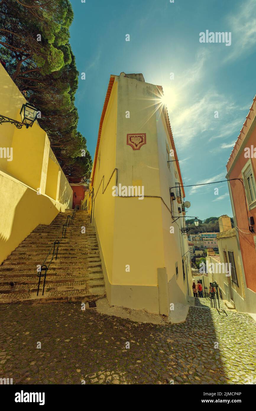 Stairs on small street in Alfama Lisbon Stock Photo