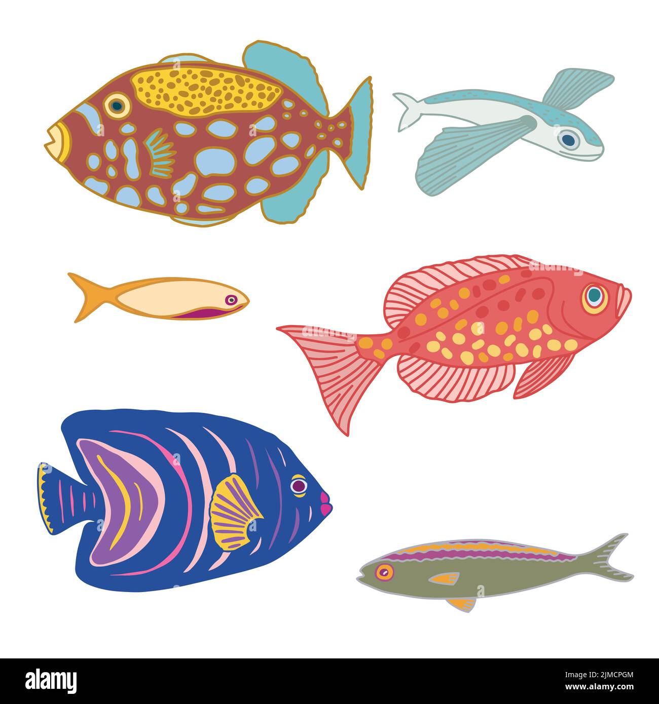 Set of hand drawn colorful fishes, underwater world Stock Vector Image ...
