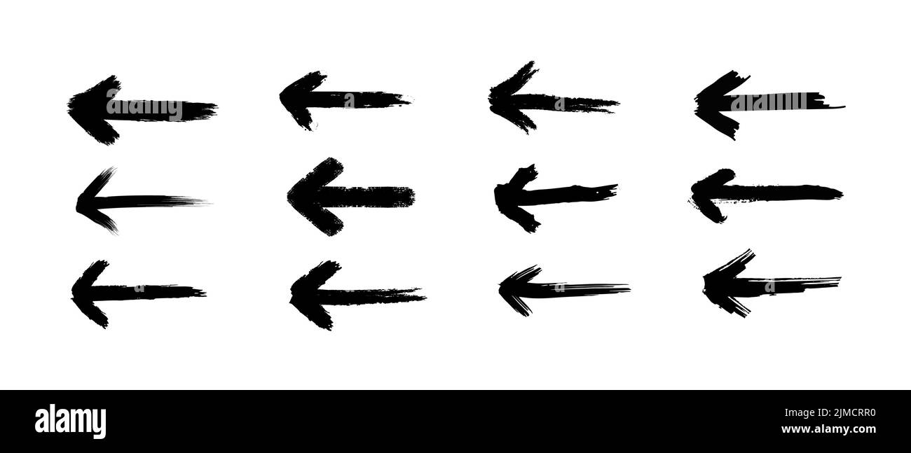 Hand drawn grunge arrow vector set. Grungy brushes realistic. Black ...