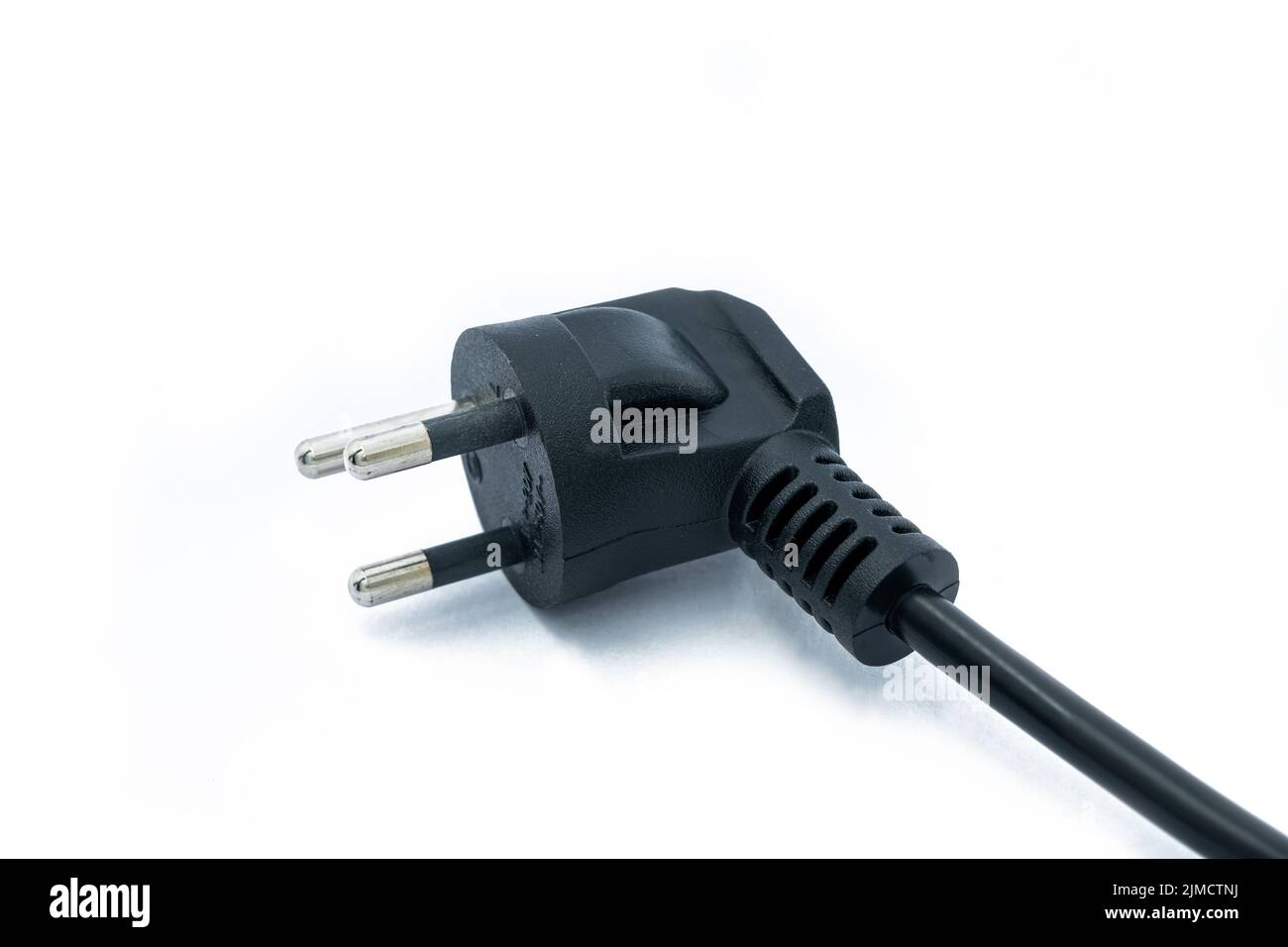 Grounded electric cable cord ready to plug or unplug from power on white background Stock Photo