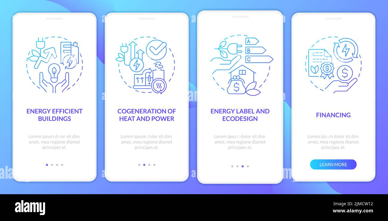 Energy efficiency and conservation blue gradient onboarding mobile app screen Stock Vector