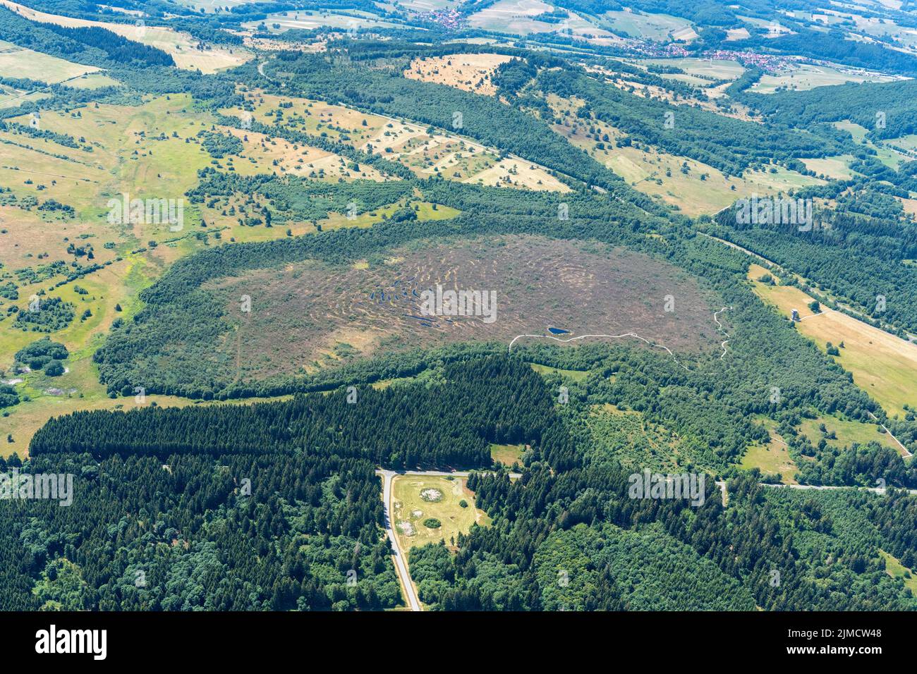 The Black Moor in the Rhoen, aerial photo, NATURA 2000, UNESCO, biosphere reserve, Rhoen, Bavaria, Germany Stock Photo