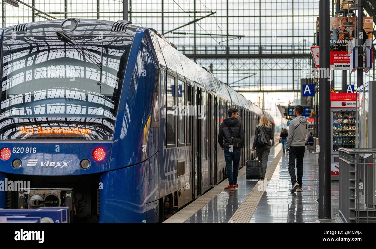 Passengers and trains at the main station, Frankfurt am Main, Hesse, Germany Stock Photo