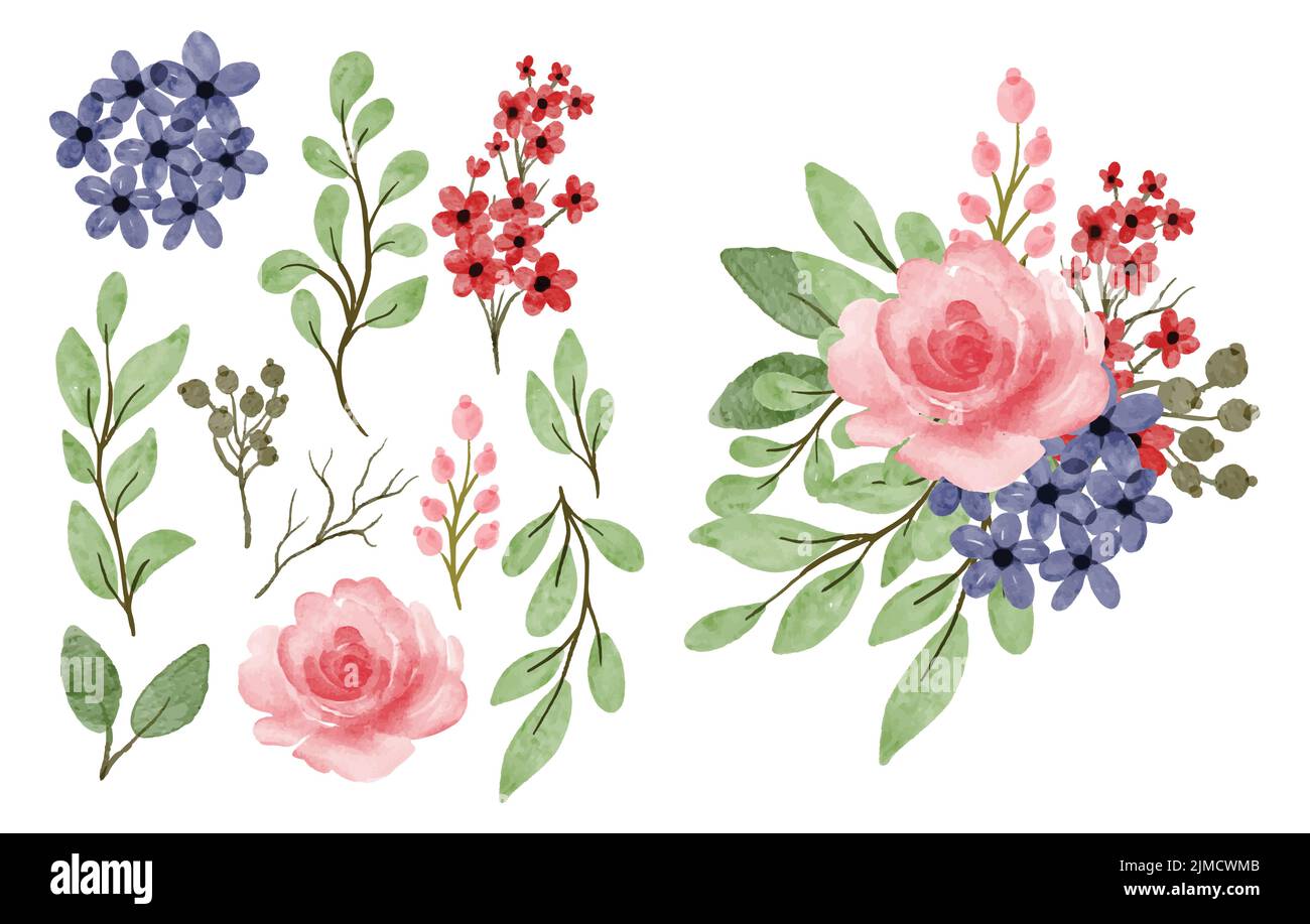 The flowers with green leaves isolated on white background Stock Vector ...