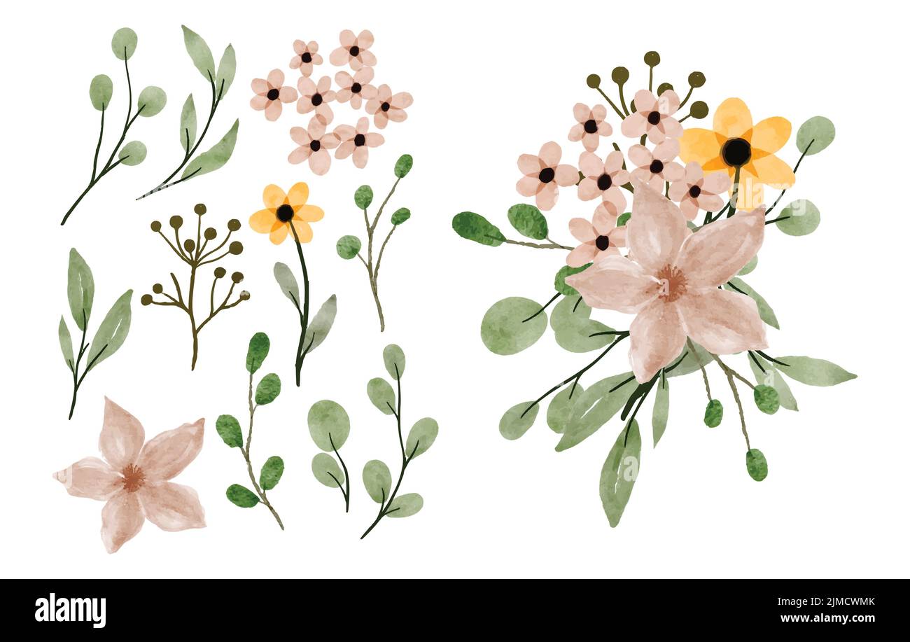 The flowers with green leaves isolated on white background Stock Vector ...