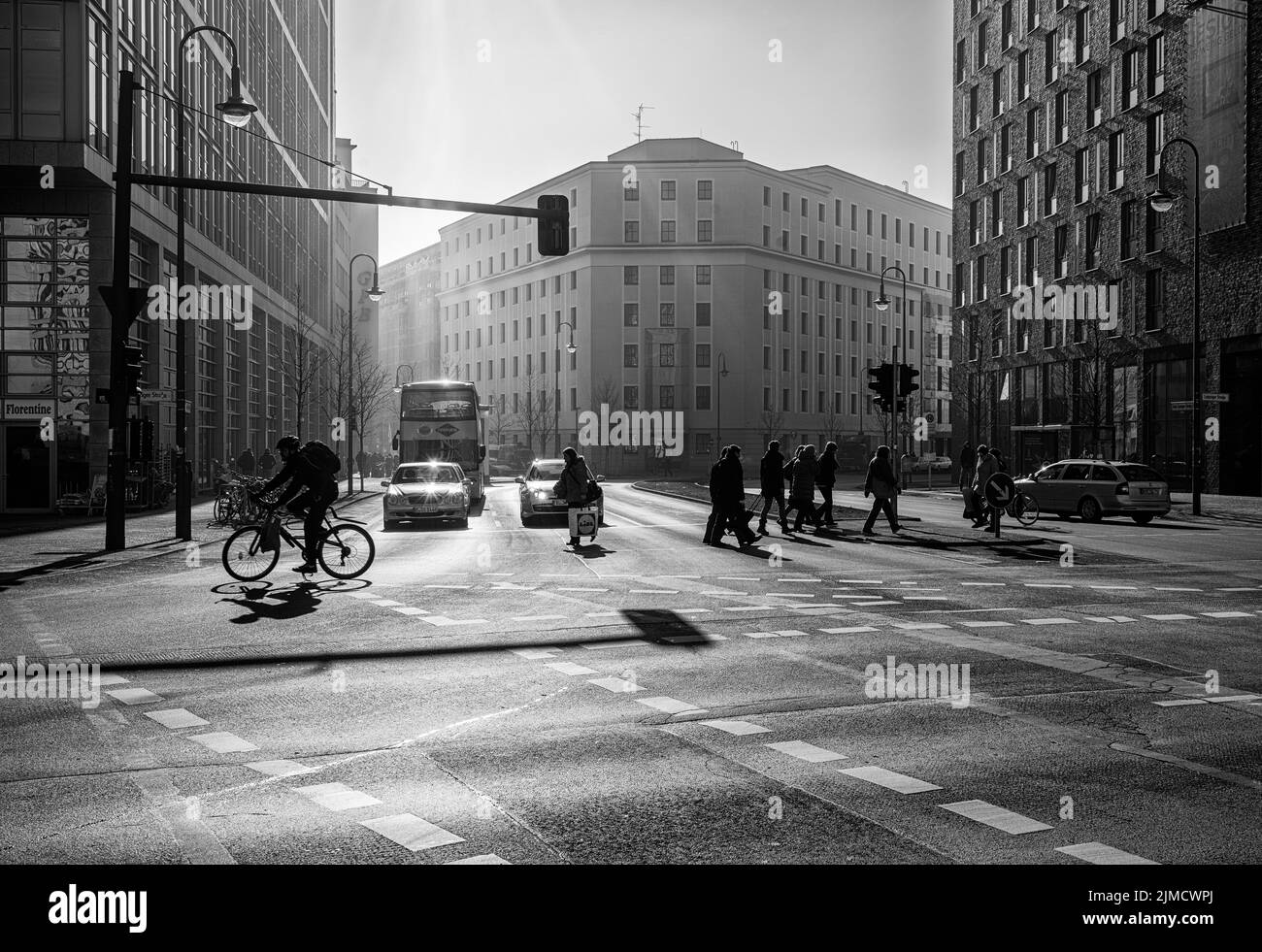 Black and white, road traffic, Leipziger Strasse, Berlin, Germany Stock Photo