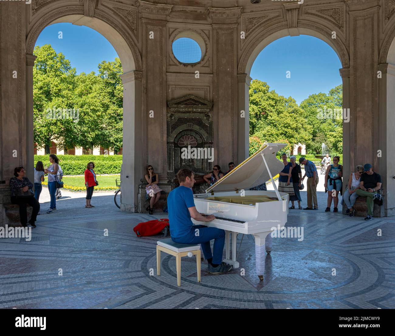 Piano player, Diana Tempel im Hofgarten, Munich, Bavaria, Germany Stock Photo