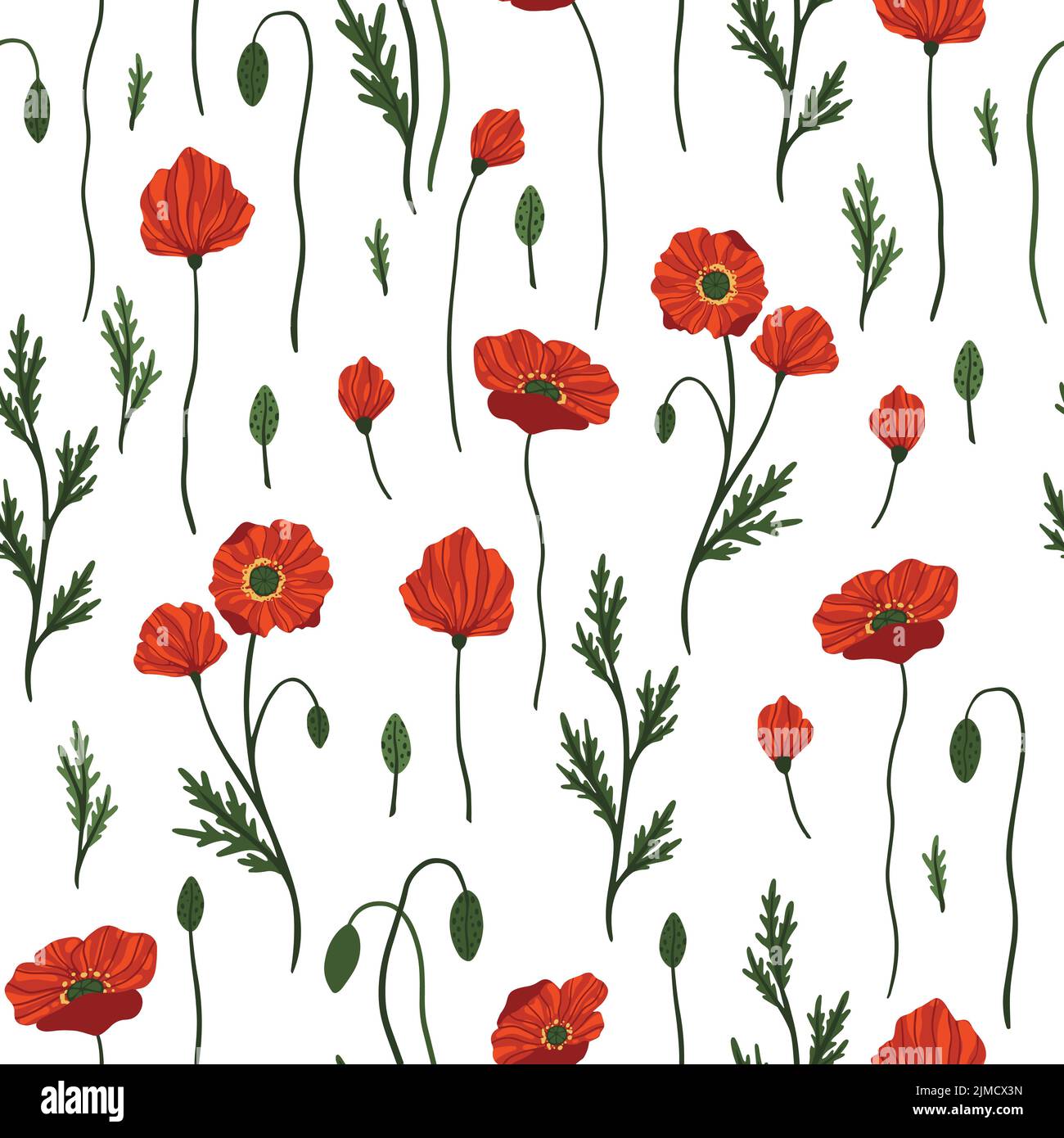 Seamless pattern with red poppy flowers. Design for packaging, label ...