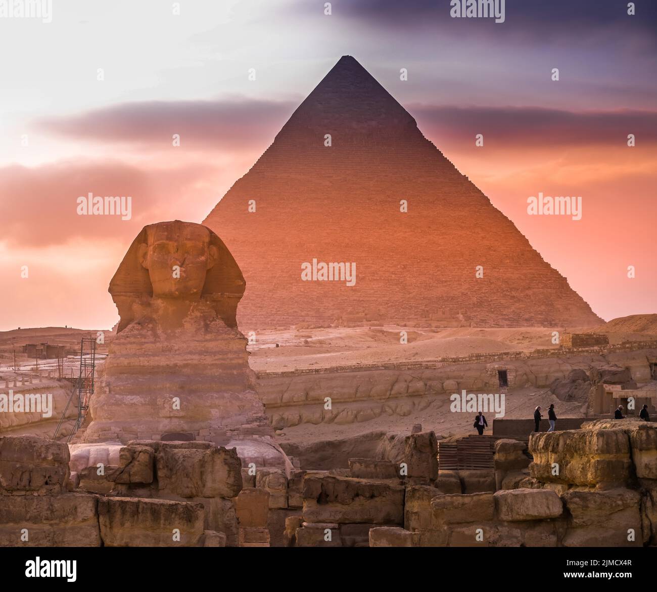 Great Sphinx, Pyramid of Khafre, Giza, Cairo, Egypt Stock Photo