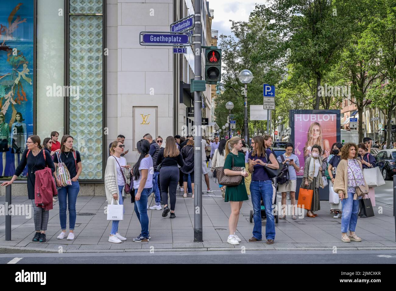 Queue, Louis Vuitton, Shopping, People, Goethestraße, Frankfurt am Main, Hesse, Germany, Europe Stock Photo