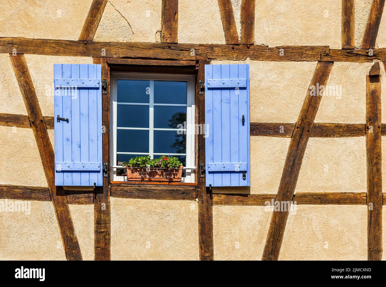 Detail of a specific half-timbered Alsatian house. Stock Photo