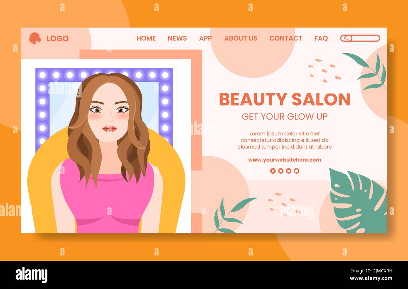 Beauty Salon Social Media Landing Page Template Flat Cartoon Background Vector Illustration Stock Vector