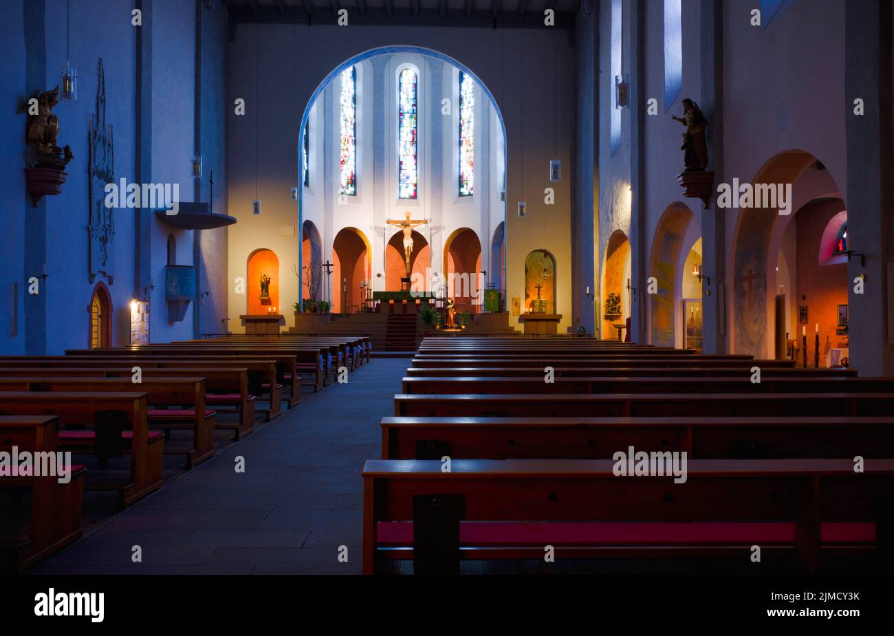 Interior view of St. James Church, Rüdesheim am Rhein, Rheingau, Taunus, Hesse, Germany, Europe Stock Photo