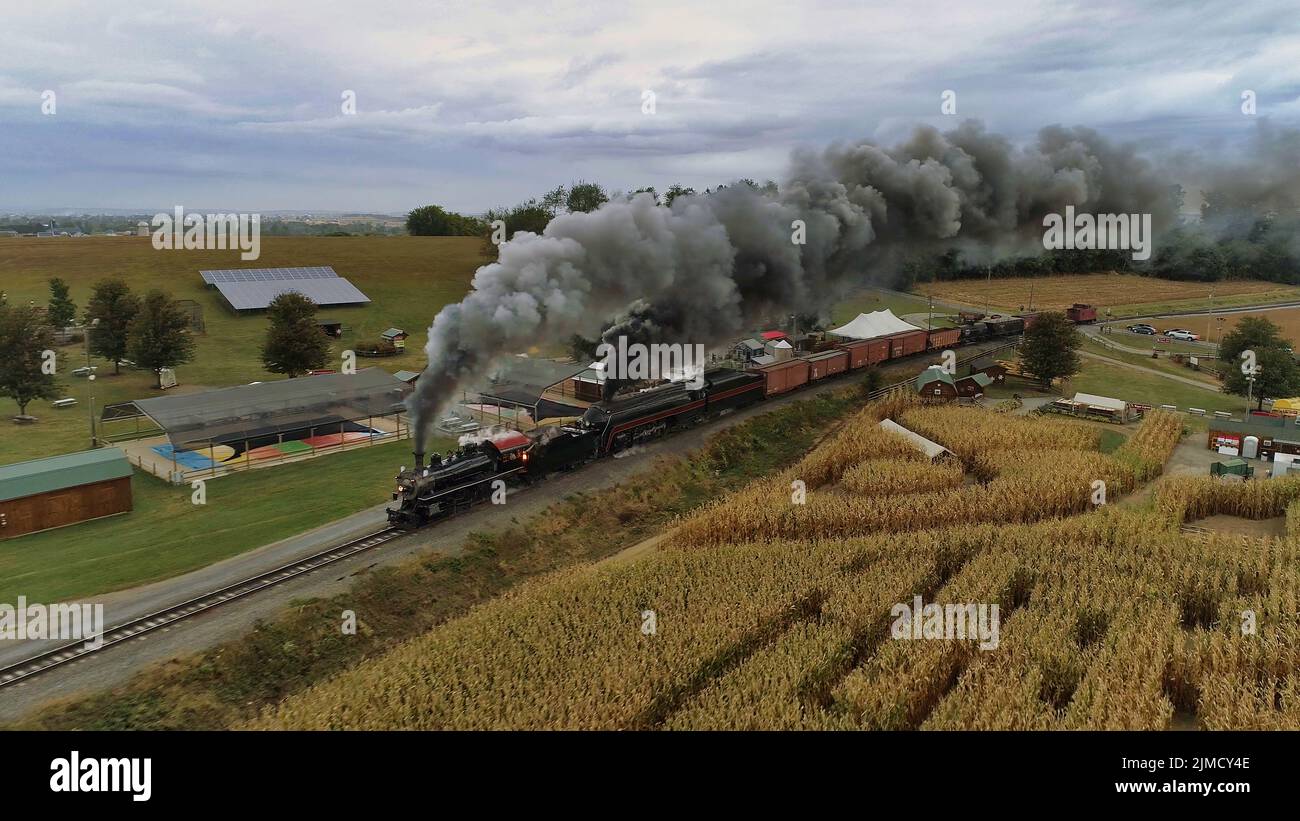 Aerial of double header steam engines freight train Stock Photo Alamy