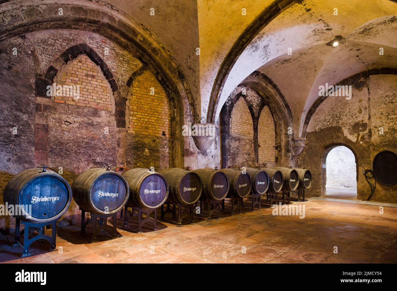 Wine cellar, Eberbach Monastery, Cistercian Order, Eltville, Rheingau, Taunus, Hesse, Germany Stock Photo