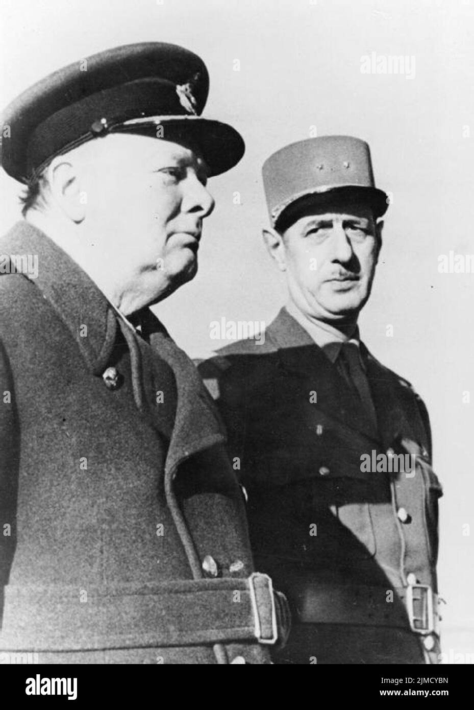 General Charles de Gaulle and British Prime Minister Winston Churchill in 1944. Stock Photo