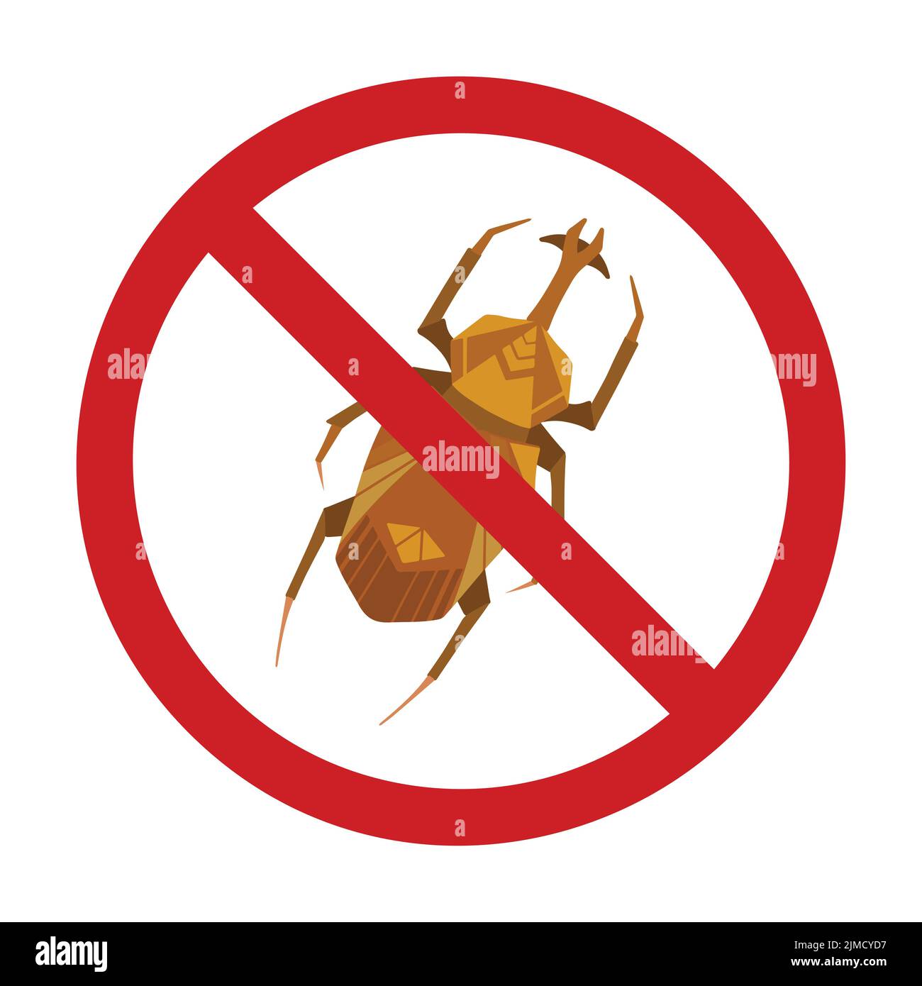 Vector forbidden sign with geometric stag beetle. Do not kill rare insects. Danger of being bitten by insects. Stag beetle are in ban. Prohibition Stock Vector
