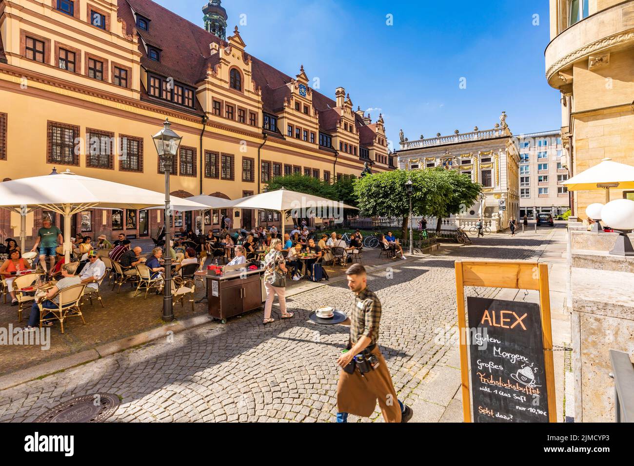 Cafe Restaurant Alex am Naschmarkt, Old Town Hall, Old Stock Exchange, Leipzig, Saxony, Germany Stock Photo