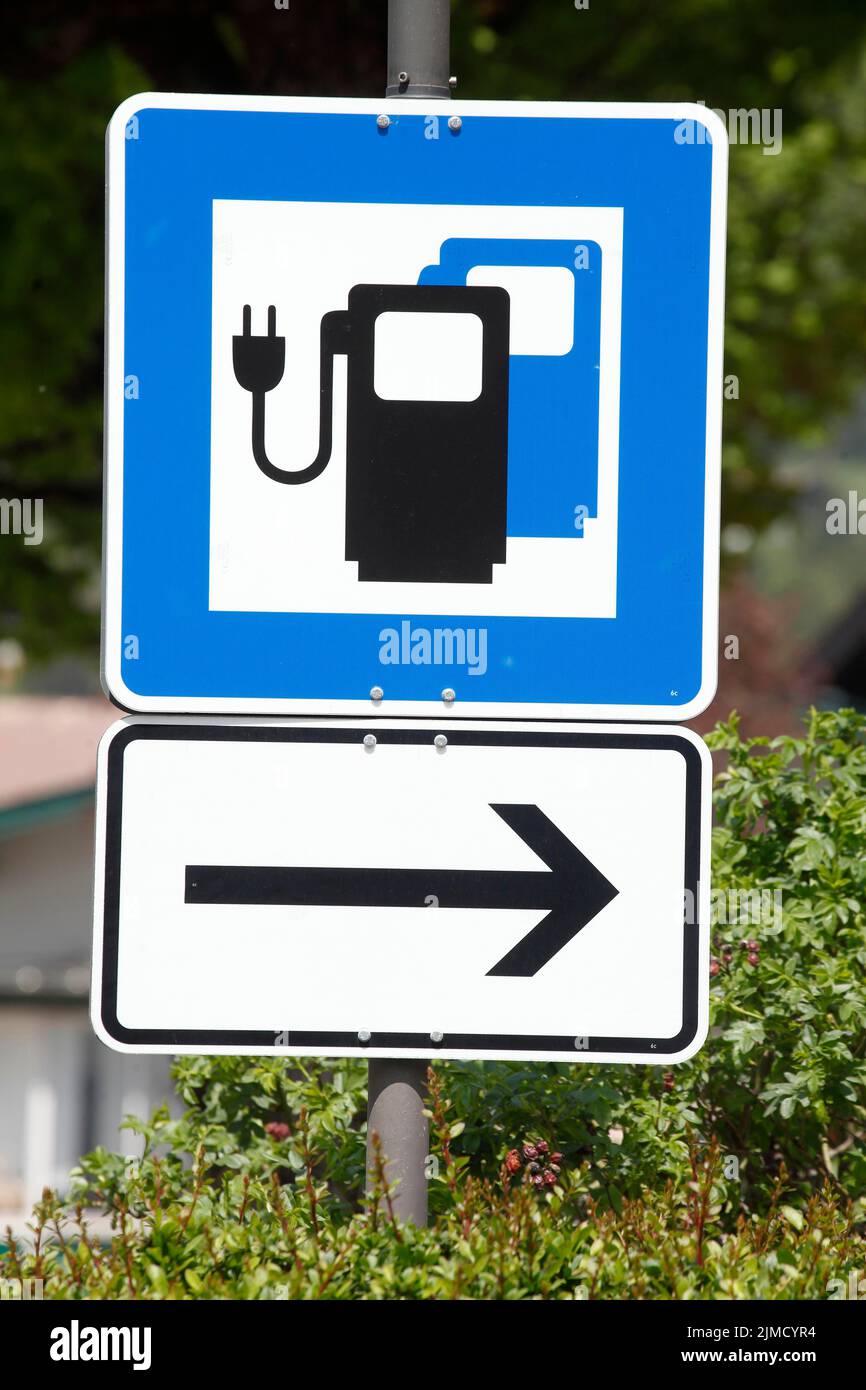 Sign electric car charging station, electric mobility, public charging