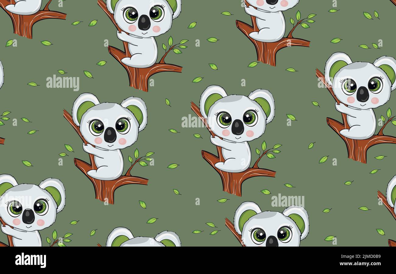 Seamless pattern with cute koala baby on color background. Funny ...